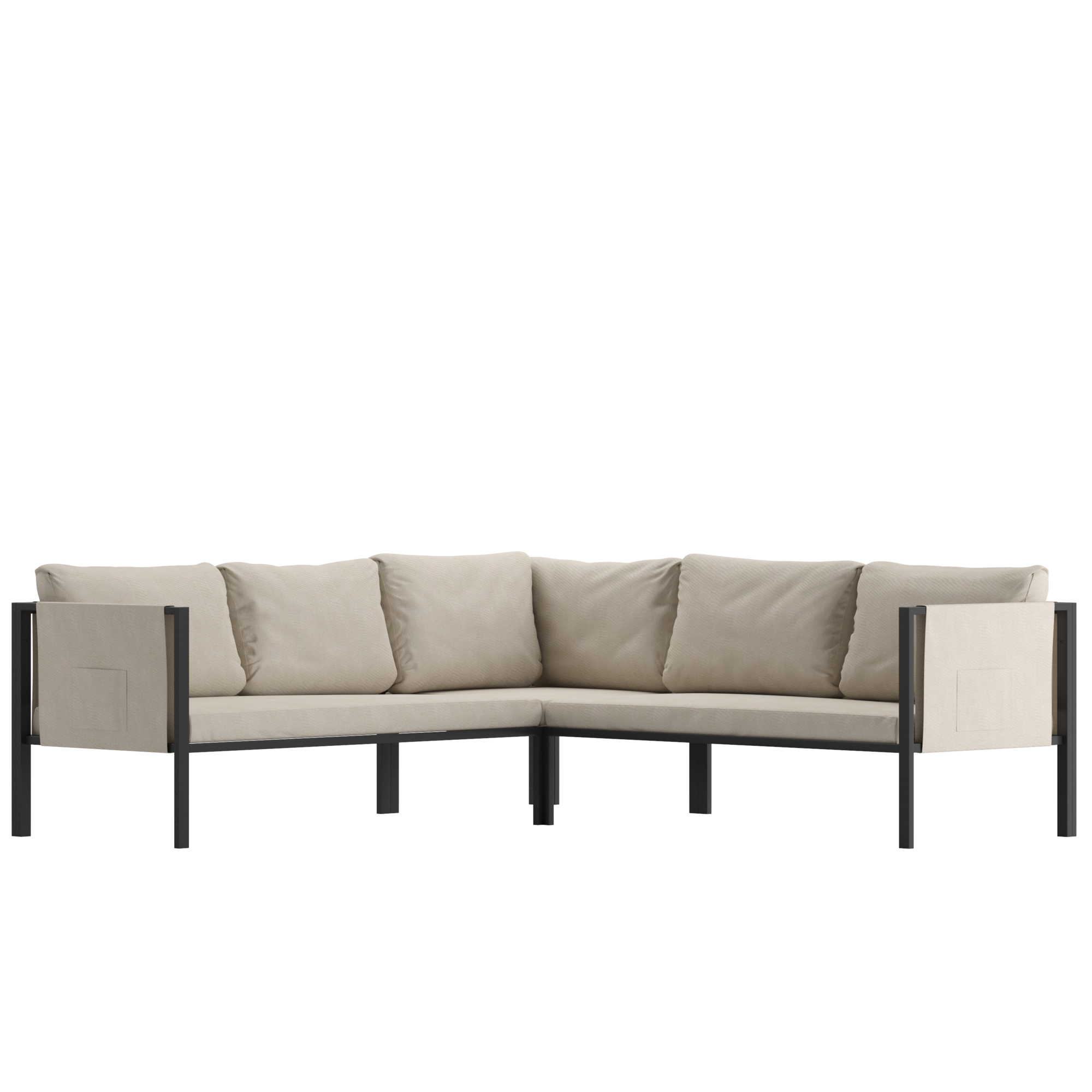 Flash Furniture, Black Sectional with Storage Beige Cushions, Primary Color Beige, Material Steel, Width 85.25 in, Model# GM201108SECGY
